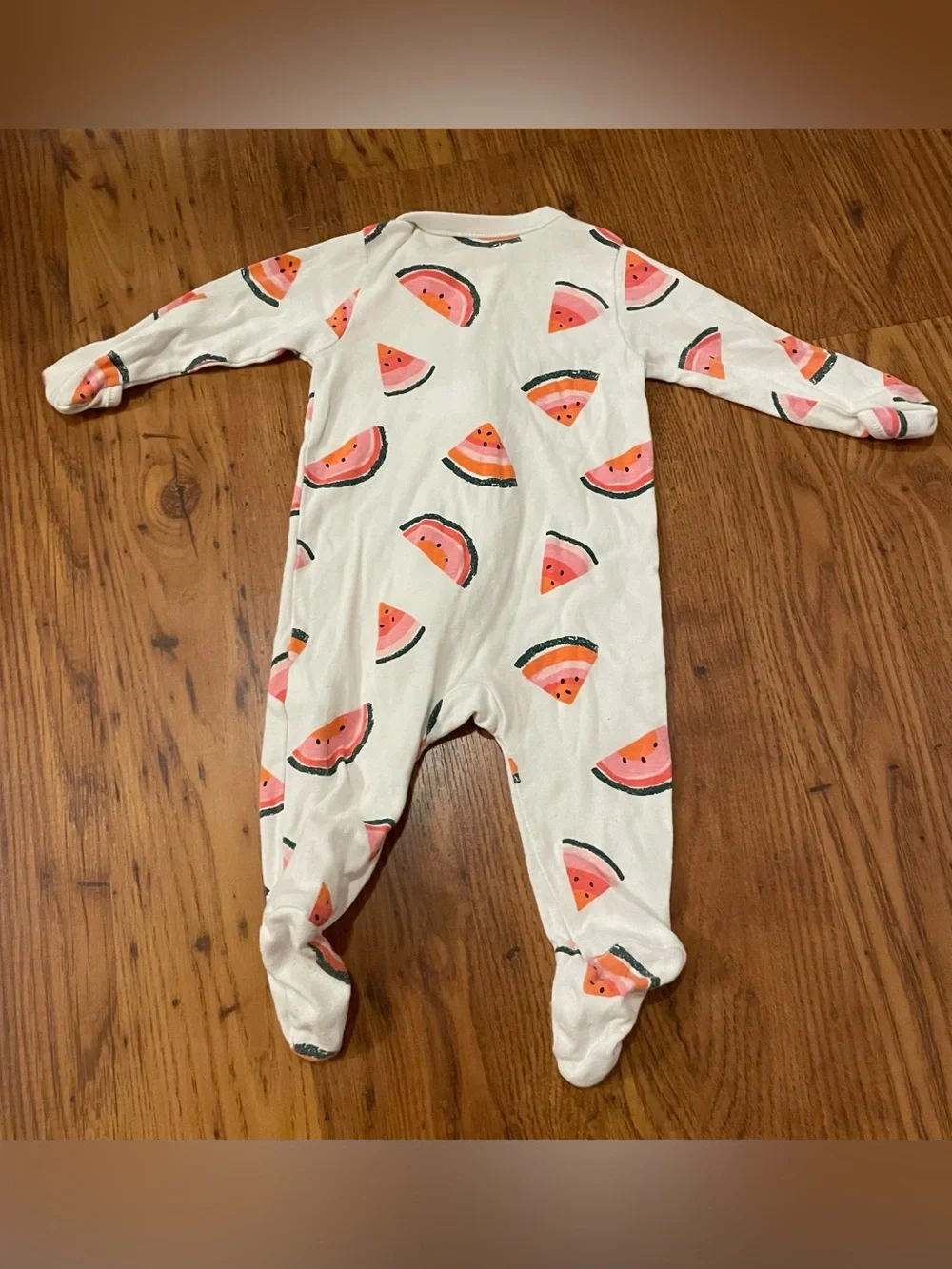 Old Navy Cream Footed One-Piece with Pink & Green Watermelon Print